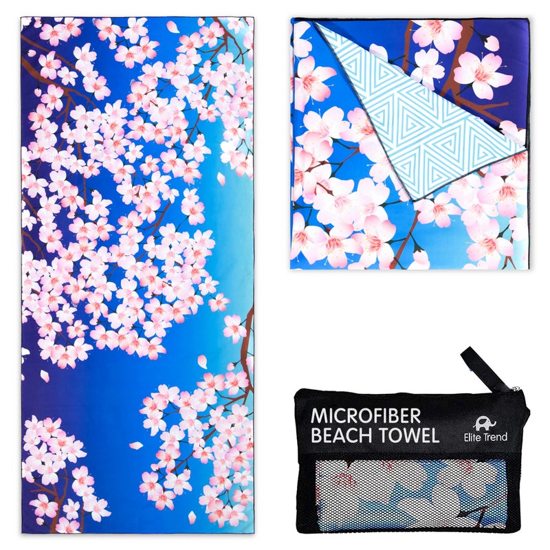 Elite Trend Quick Dry Towel Extra Large 78x35 Inch - Microfiber Beach Towel - Perfect for Beach, Travel, Swimming, Pool, Yoga, Hiking, Camping - Lightweight, Fast Drying, Compact for Adults (Sakura) - Image 1